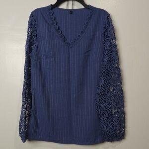 Elegant Blue Lace Sleeve Women's Top